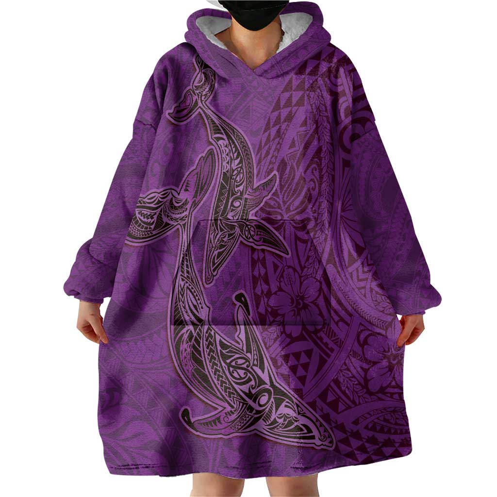Hawaiian Whales Polynesian Art Motifs Wearable Blanket Hoodie Purple Color LT03 - Polynesian Pride