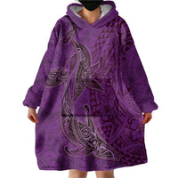 Hawaiian Whales Polynesian Art Motifs Wearable Blanket Hoodie Purple Color LT03 - Polynesian Pride