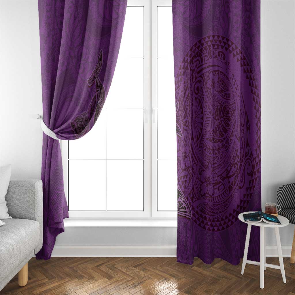 Hawaiian Whales Polynesian Art Motifs Window Curtain Purple Color - Polynesian Pride