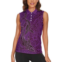 Hawaiian Whales Polynesian Art Motifs Women Sleeveless Polo Shirt Purple Color LT03 - Polynesian Pride