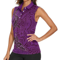 Hawaiian Whales Polynesian Art Motifs Women Sleeveless Polo Shirt Purple Color LT03 - Polynesian Pride