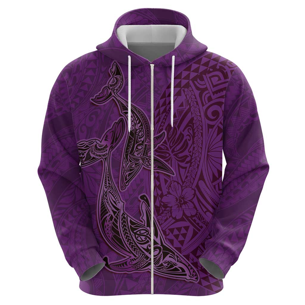 Hawaiian Whales Polynesian Art Motifs Zip Hoodie Purple Color - Polynesian Pride