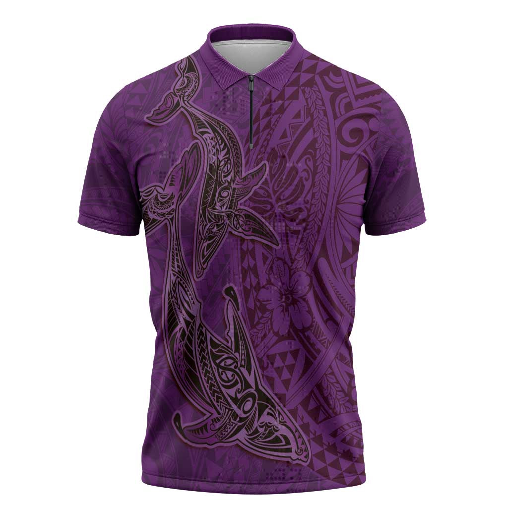 Hawaiian Whales Polynesian Art Motifs Zipper Polo Shirt Purple Color LT03 Purple - Polynesian Pride