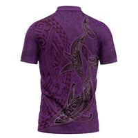Hawaiian Whales Polynesian Art Motifs Zipper Polo Shirt Purple Color LT03 - Polynesian Pride