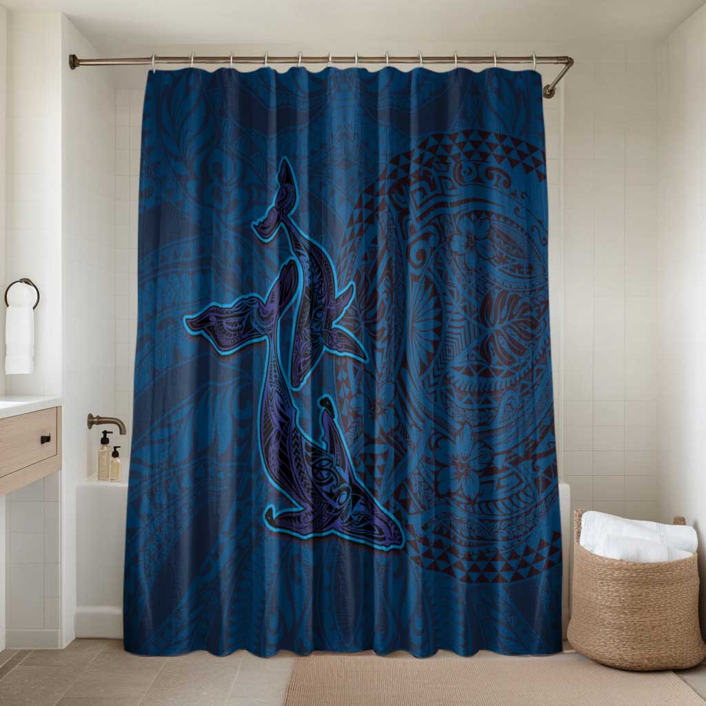 Hawaiian Whales Polynesian Art Motifs Bathroom Set Blue Color - Polynesian Pride