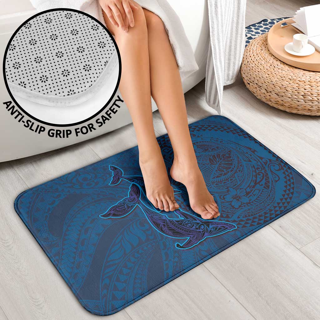Hawaiian Whales Polynesian Art Motifs Bathroom Set Blue Color - Polynesian Pride