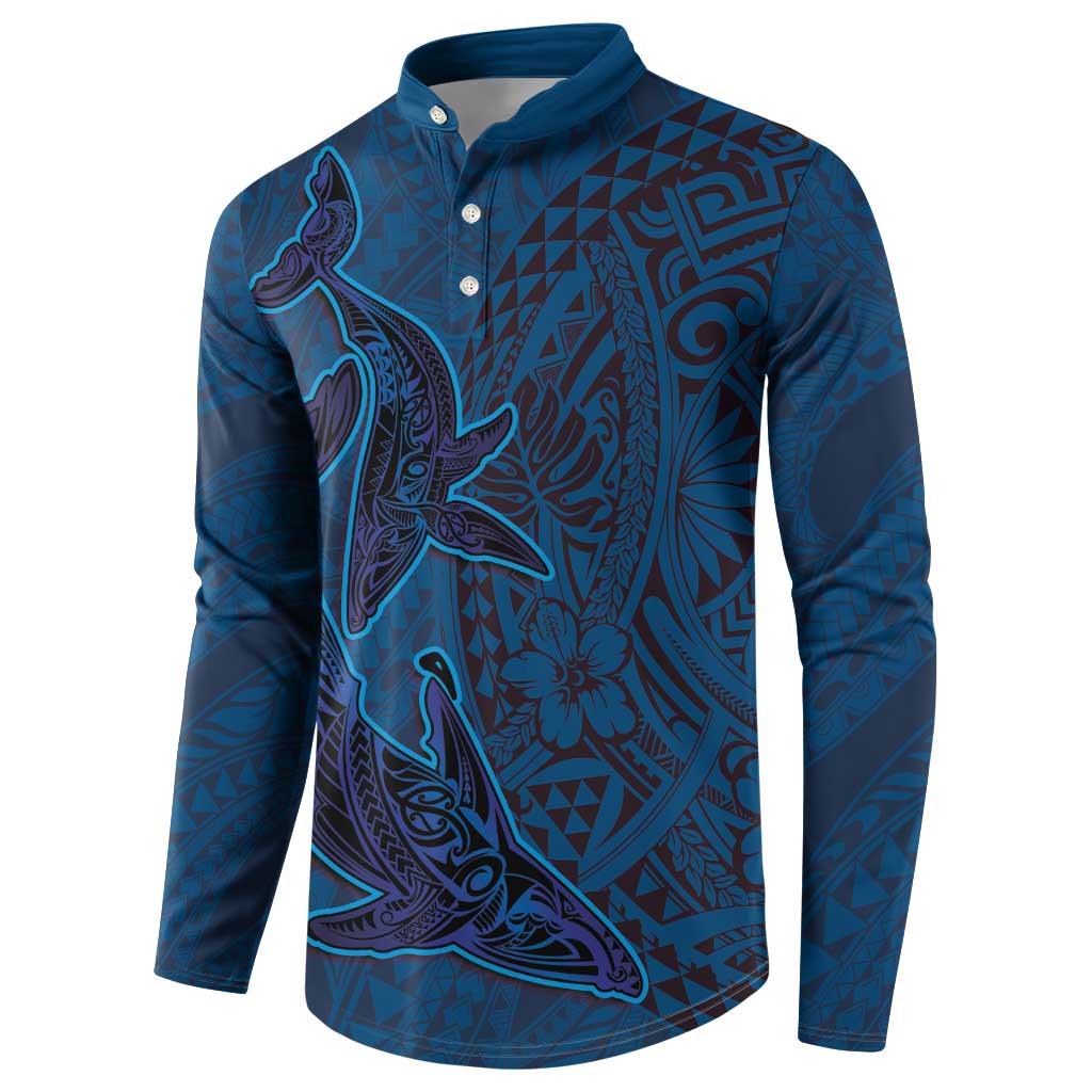Hawaiian Whales Polynesian Art Motifs Button Sweatshirt Blue Color - Polynesian Pride