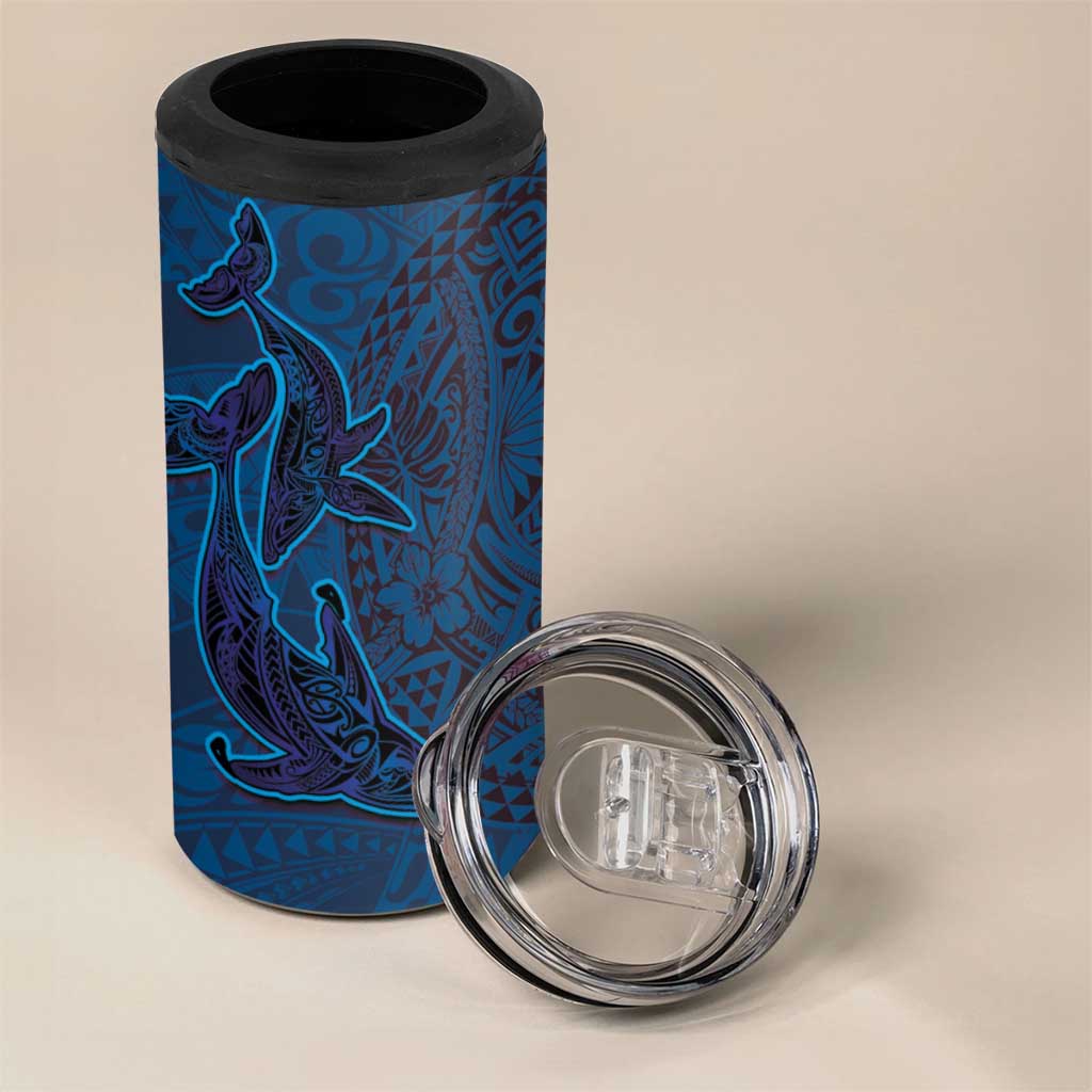 Hawaiian Whales Polynesian Art Motifs 4 in 1 Can Cooler Tumbler Blue Color LT03 - Polynesian Pride