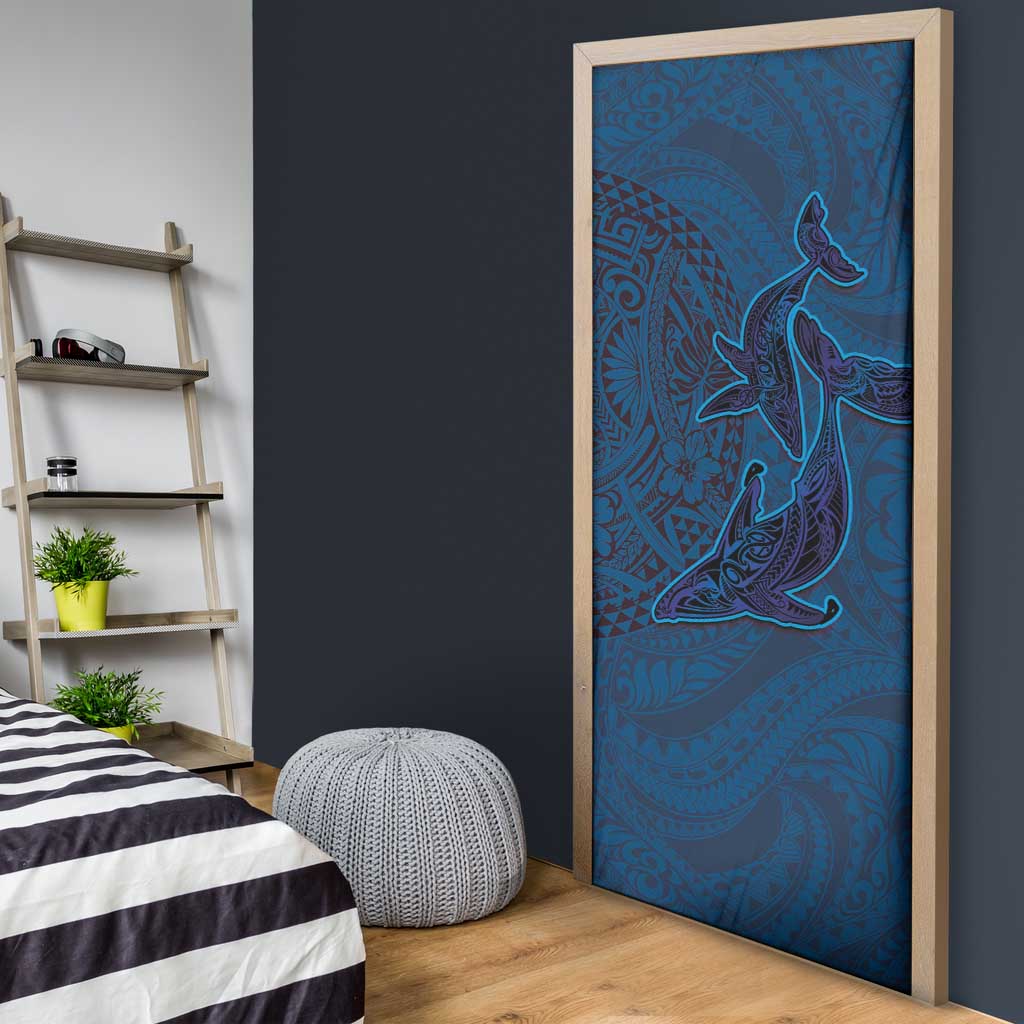 Hawaiian Whales Polynesian Art Motifs Door Cover Blue Color - Polynesian Pride