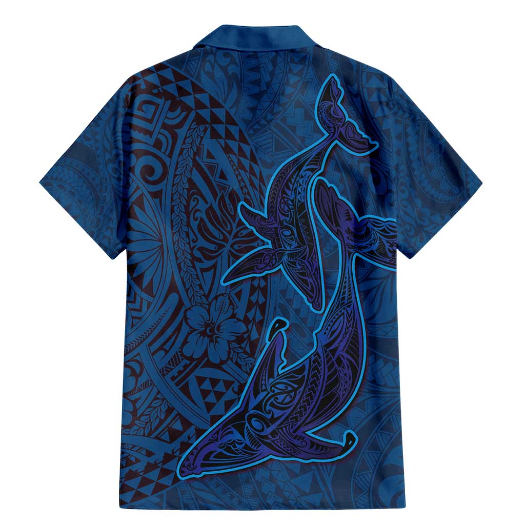Hawaiian Whales Polynesian Art Motifs Family Matching Mermaid Dress and Hawaiian Shirt Blue Color LT03 - Polynesian Pride