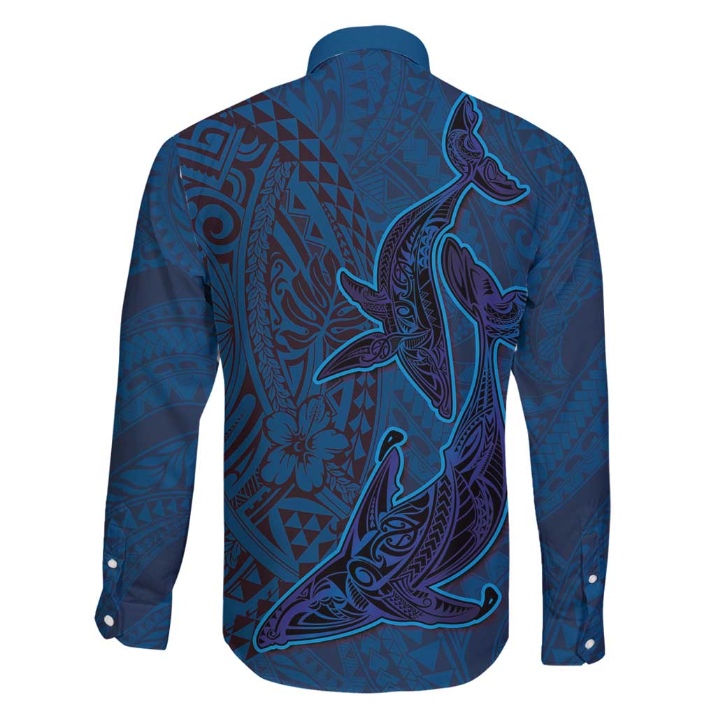Hawaiian Whales Polynesian Art Motifs Family Matching Mermaid Dress and Hawaiian Shirt Blue Color LT03 - Polynesian Pride