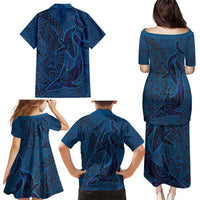 Hawaiian Whales Polynesian Art Motifs Family Matching Puletasi and Hawaiian Shirt Blue Color LT03 - Polynesian Pride