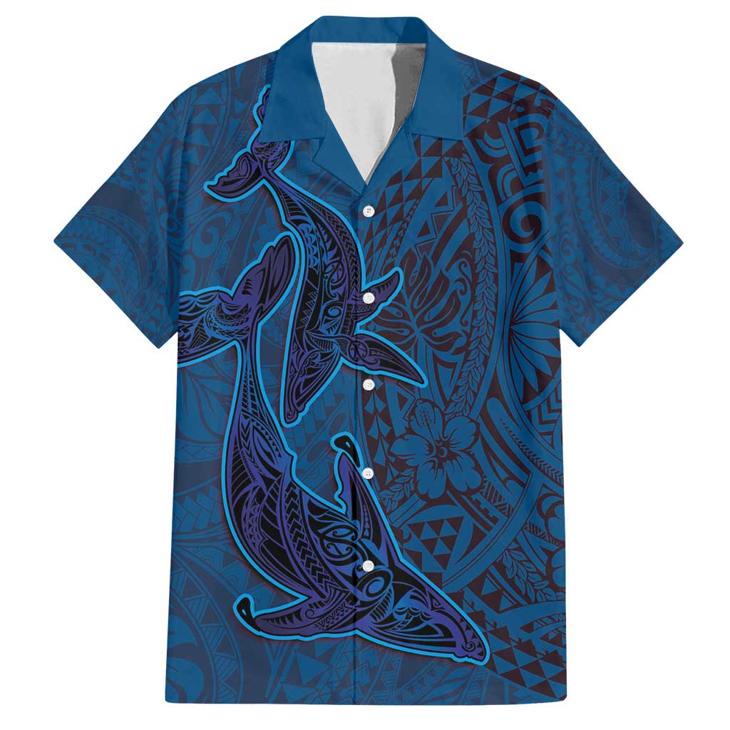 Hawaiian Whales Polynesian Art Motifs Family Matching Summer Maxi Dress and Hawaiian Shirt Blue Color LT03 Dad's Shirt - Short Sleeve Blue - Polynesian Pride