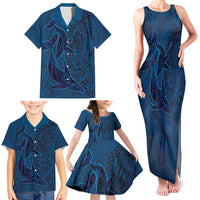 Hawaiian Whales Polynesian Art Motifs Family Matching Tank Maxi Dress and Hawaiian Shirt Blue Color LT03 - Polynesian Pride