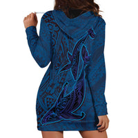 Hawaiian Whales Polynesian Art Motifs Hoodie Dress Blue Color LT03 - Polynesian Pride