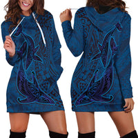Hawaiian Whales Polynesian Art Motifs Hoodie Dress Blue Color LT03 - Polynesian Pride