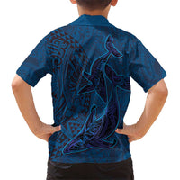 Hawaiian Whales Polynesian Art Motifs Kid Hawaiian Shirt Blue Color - Polynesian Pride