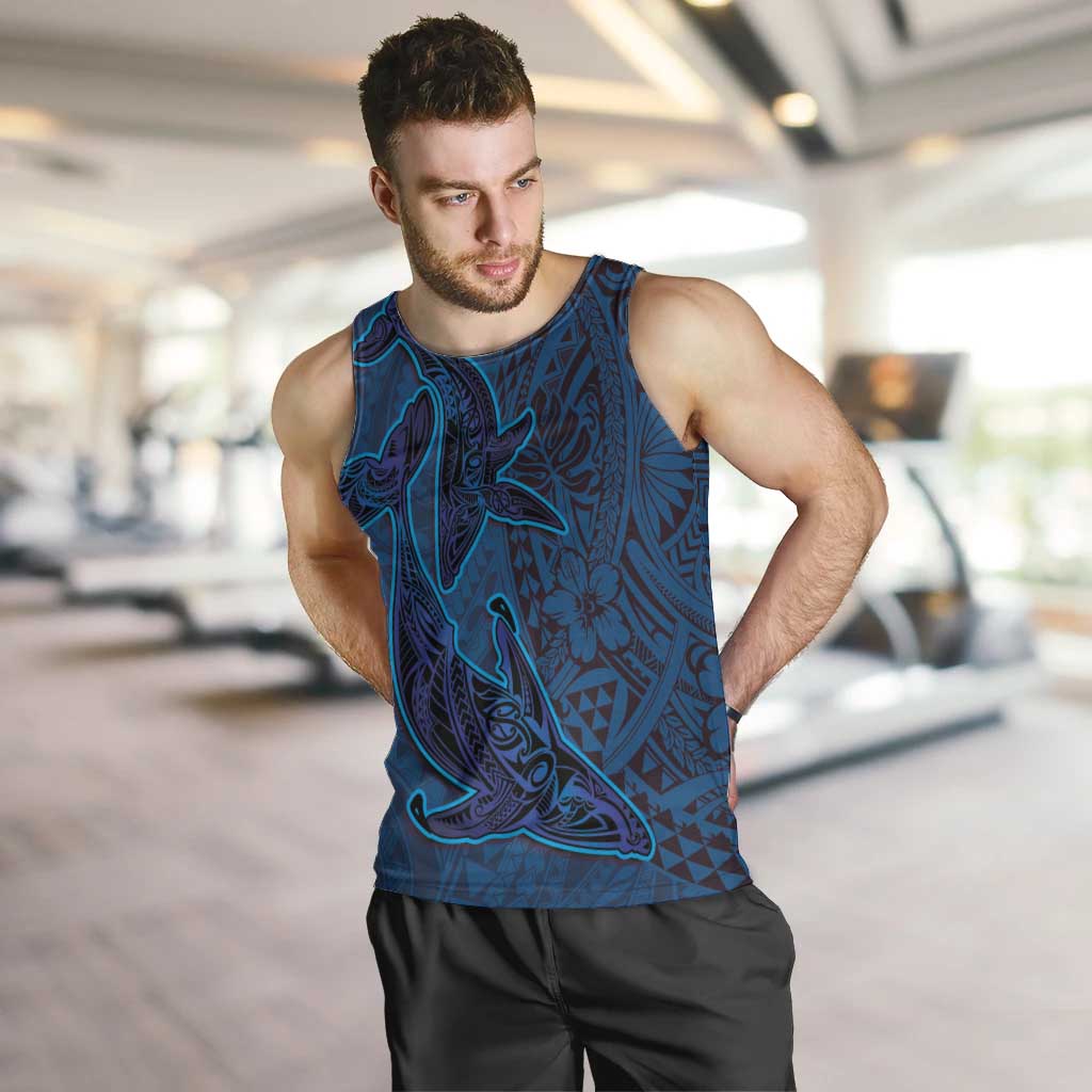 Hawaiian Whales Polynesian Art Motifs Men Tank Top Blue Color - Polynesian Pride