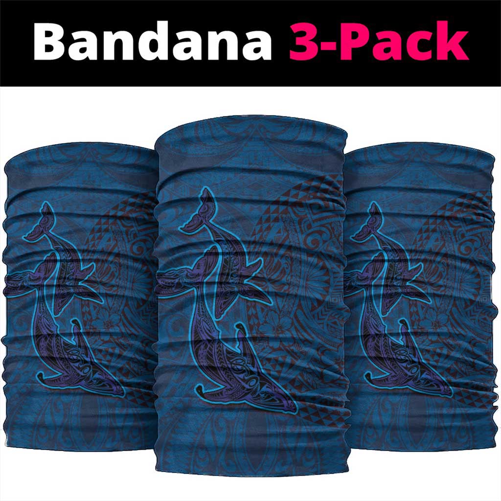 Hawaiian Whales Polynesian Art Motifs Neck Gaiter Blue Color - Polynesian Pride