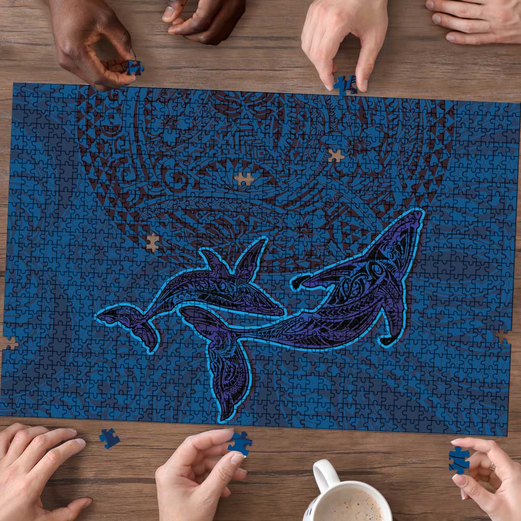Hawaiian Whales Polynesian Art Motifs Puzzle Blue Color LT03 - Polynesian Pride
