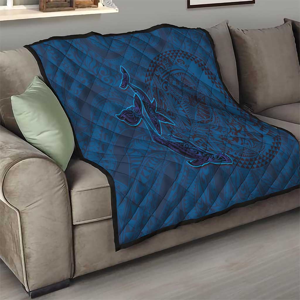 Hawaiian Whales Polynesian Art Motifs Quilt Blue Color - Polynesian Pride