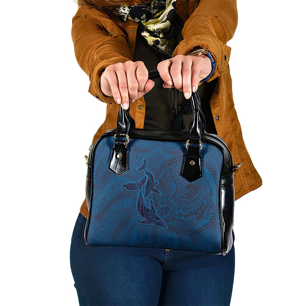 Hawaiian Whales Polynesian Art Motifs Shoulder Handbag Blue Color - Polynesian Pride
