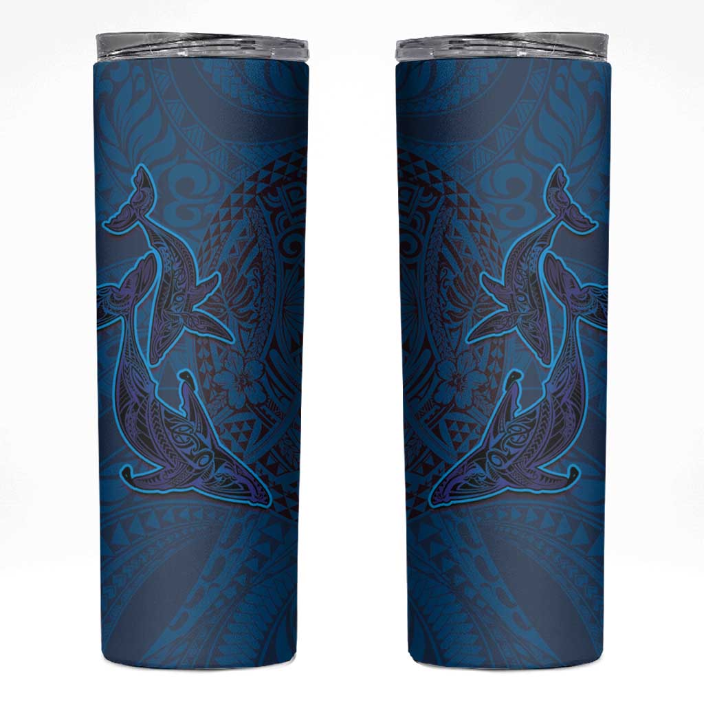 Hawaiian Whales Polynesian Art Motifs Skinny Tumbler Blue Color LT03 Blue - Polynesian Pride