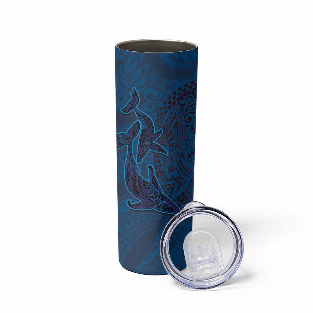 Hawaiian Whales Polynesian Art Motifs Skinny Tumbler Blue Color LT03 - Polynesian Pride