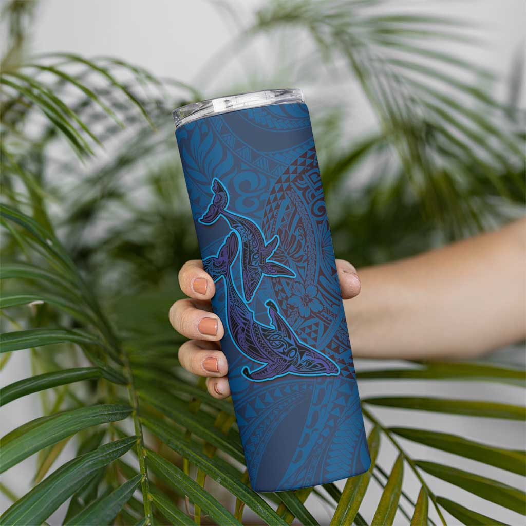 Hawaiian Whales Polynesian Art Motifs Skinny Tumbler Blue Color LT03 - Polynesian Pride