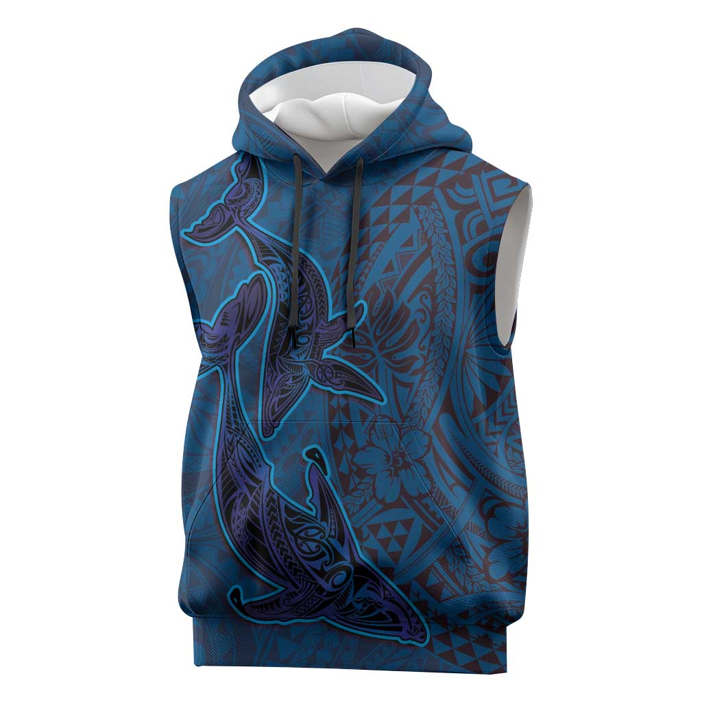 Hawaiian Whales Polynesian Art Motifs Sleeveless Hoodie Blue Color LT03 Blue - Polynesian Pride