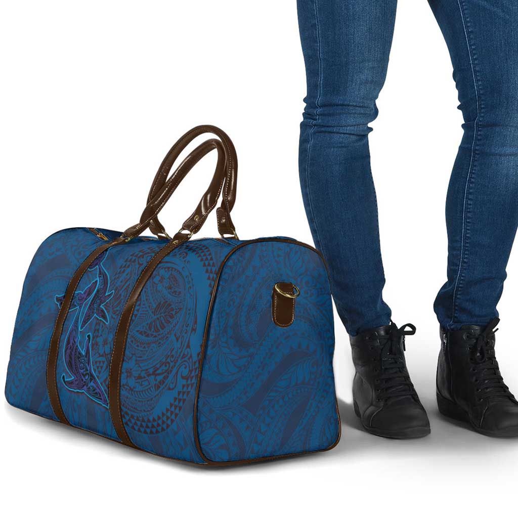 Hawaiian Whales Polynesian Art Motifs Travel Bag Blue Color - Polynesian Pride