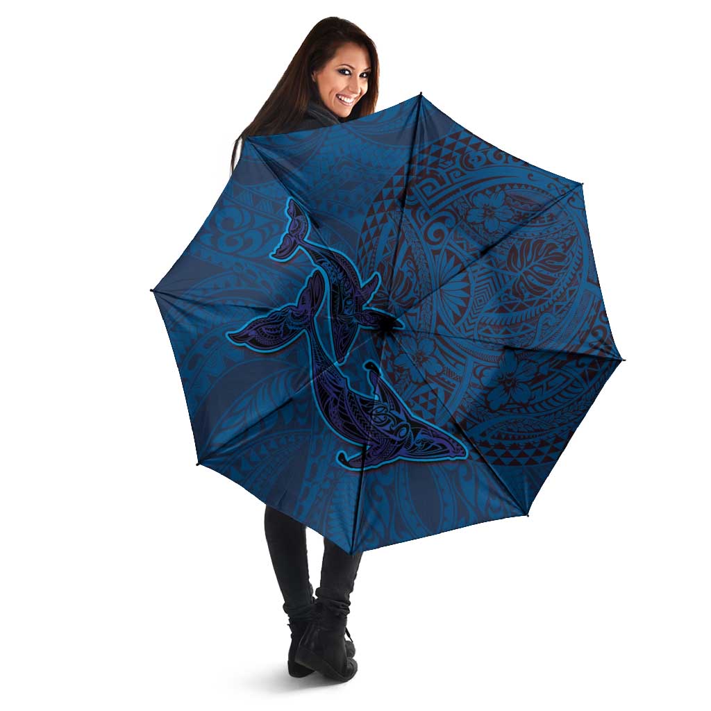 Hawaiian Whales Polynesian Art Motifs Umbrella Blue Color LT03 - Polynesian Pride