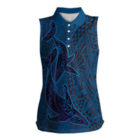 Hawaiian Whales Polynesian Art Motifs Women Sleeveless Polo Shirt Blue Color LT03 Female Blue - Polynesian Pride