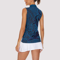 Hawaiian Whales Polynesian Art Motifs Women Sleeveless Polo Shirt Blue Color LT03 - Polynesian Pride