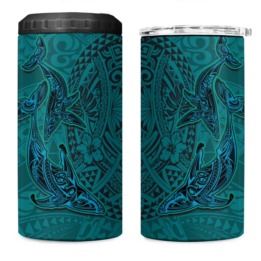 Hawaiian Whales Polynesian Art Motifs 4 in 1 Can Cooler Tumbler Turquoise Color LT03 One Size: 16 oz Turquoise - Polynesian Pride