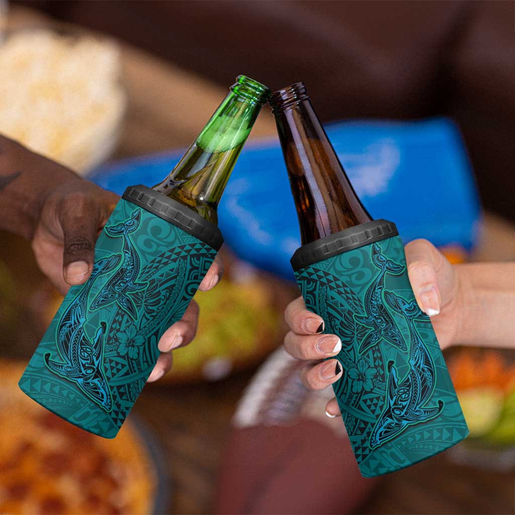 Hawaiian Whales Polynesian Art Motifs 4 in 1 Can Cooler Tumbler Turquoise Color LT03 - Polynesian Pride