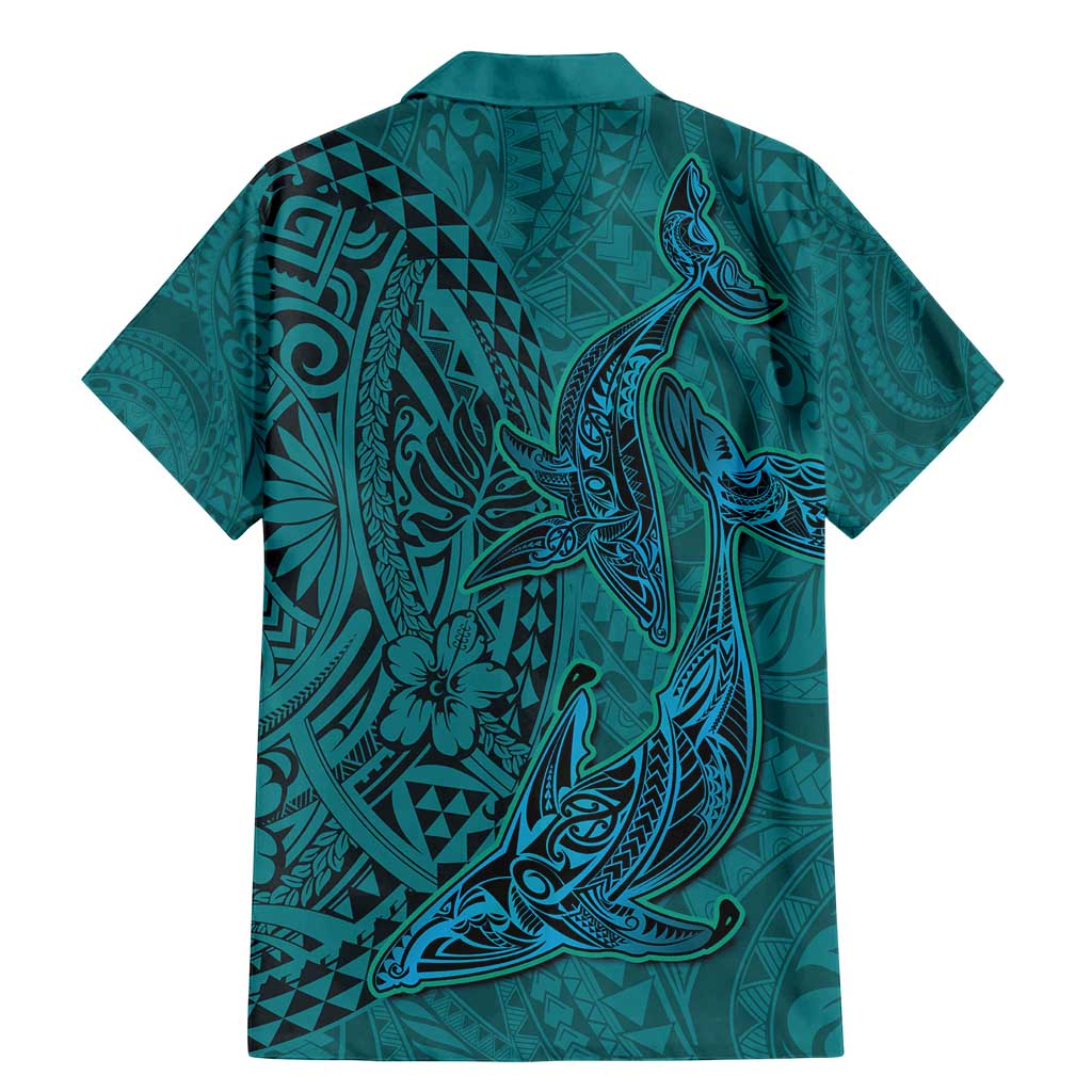 Hawaiian Whales Polynesian Art Motifs Family Matching Mermaid Dress and Hawaiian Shirt Turquoise Color LT03 - Polynesian Pride