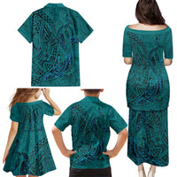 Hawaiian Whales Polynesian Art Motifs Family Matching Puletasi and Hawaiian Shirt Turquoise Color LT03 - Polynesian Pride