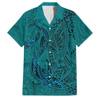 Hawaiian Whales Polynesian Art Motifs Family Matching Summer Maxi Dress and Hawaiian Shirt Turquoise Color LT03 Dad's Shirt - Short Sleeve Turquoise - Polynesian Pride