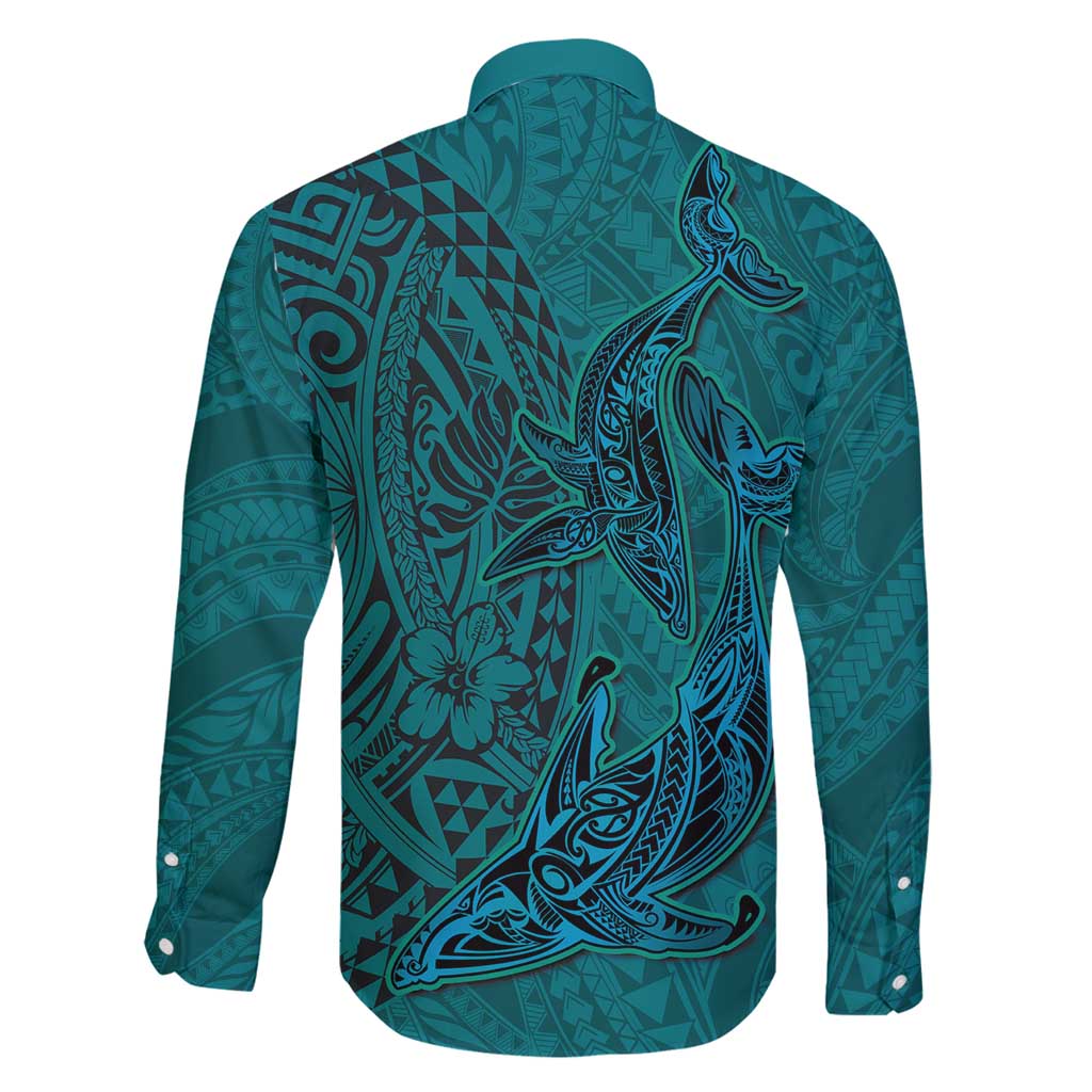 Hawaiian Whales Polynesian Art Motifs Family Matching Tank Maxi Dress and Hawaiian Shirt Turquoise Color LT03 - Polynesian Pride