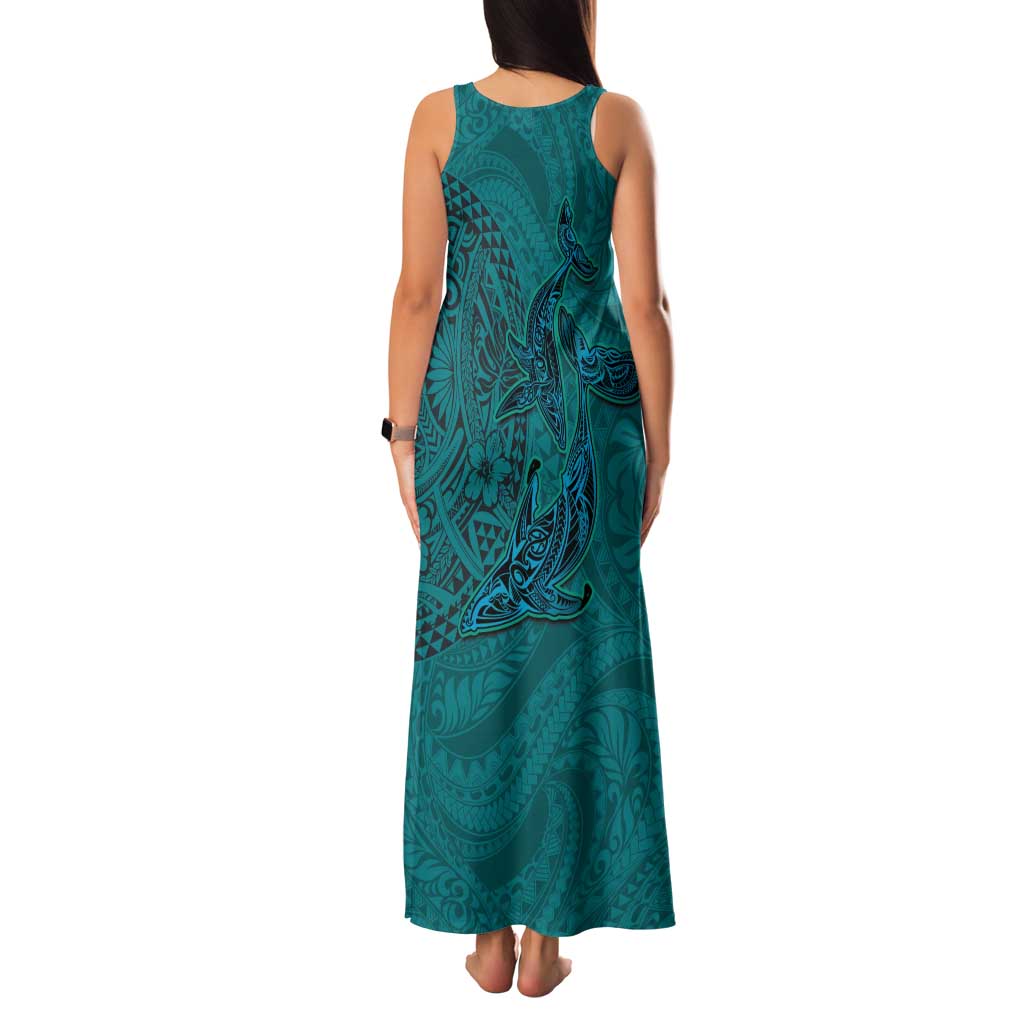 Hawaiian Whales Polynesian Art Motifs Family Matching Tank Maxi Dress and Hawaiian Shirt Turquoise Color LT03 - Polynesian Pride