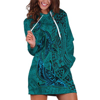 Hawaiian Whales Polynesian Art Motifs Hoodie Dress Turquoise Color LT03 Turquoise - Polynesian Pride