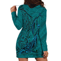 Hawaiian Whales Polynesian Art Motifs Hoodie Dress Turquoise Color LT03 - Polynesian Pride