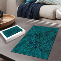 Hawaiian Whales Polynesian Art Motifs Puzzle Turquoise Color - Polynesian Pride