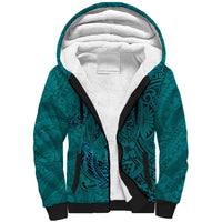 Hawaiian Whales Polynesian Art Motifs Sherpa Hoodie Turquoise Color LT03 Unisex Turquoise - Polynesian Pride