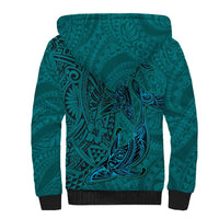 Hawaiian Whales Polynesian Art Motifs Sherpa Hoodie Turquoise Color LT03 - Polynesian Pride