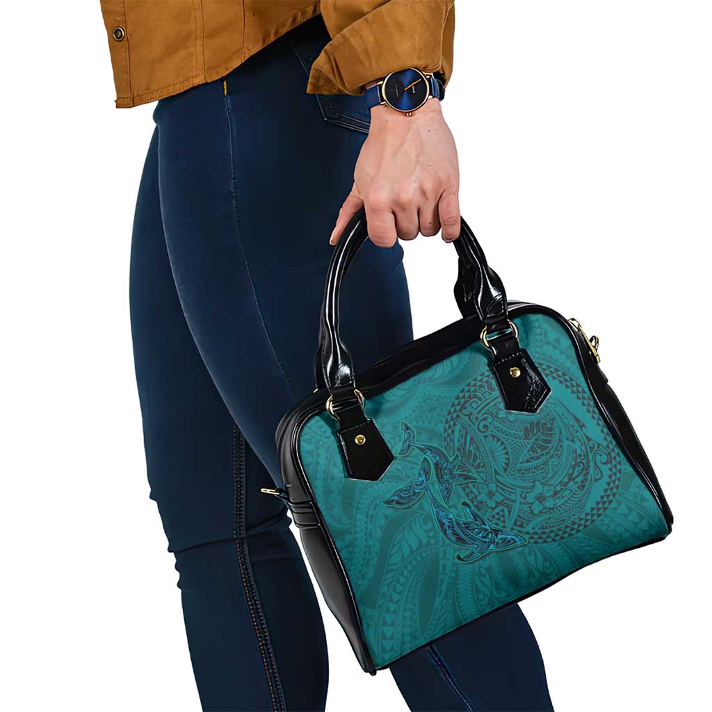 Hawaiian Whales Polynesian Art Motifs Shoulder Handbag Turquoise Color - Polynesian Pride