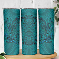 Hawaiian Whales Polynesian Art Motifs Skinny Tumbler Turquoise Color LT03 - Polynesian Pride