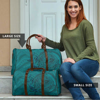 Hawaiian Whales Polynesian Art Motifs Travel Bag Turquoise Color - Polynesian Pride