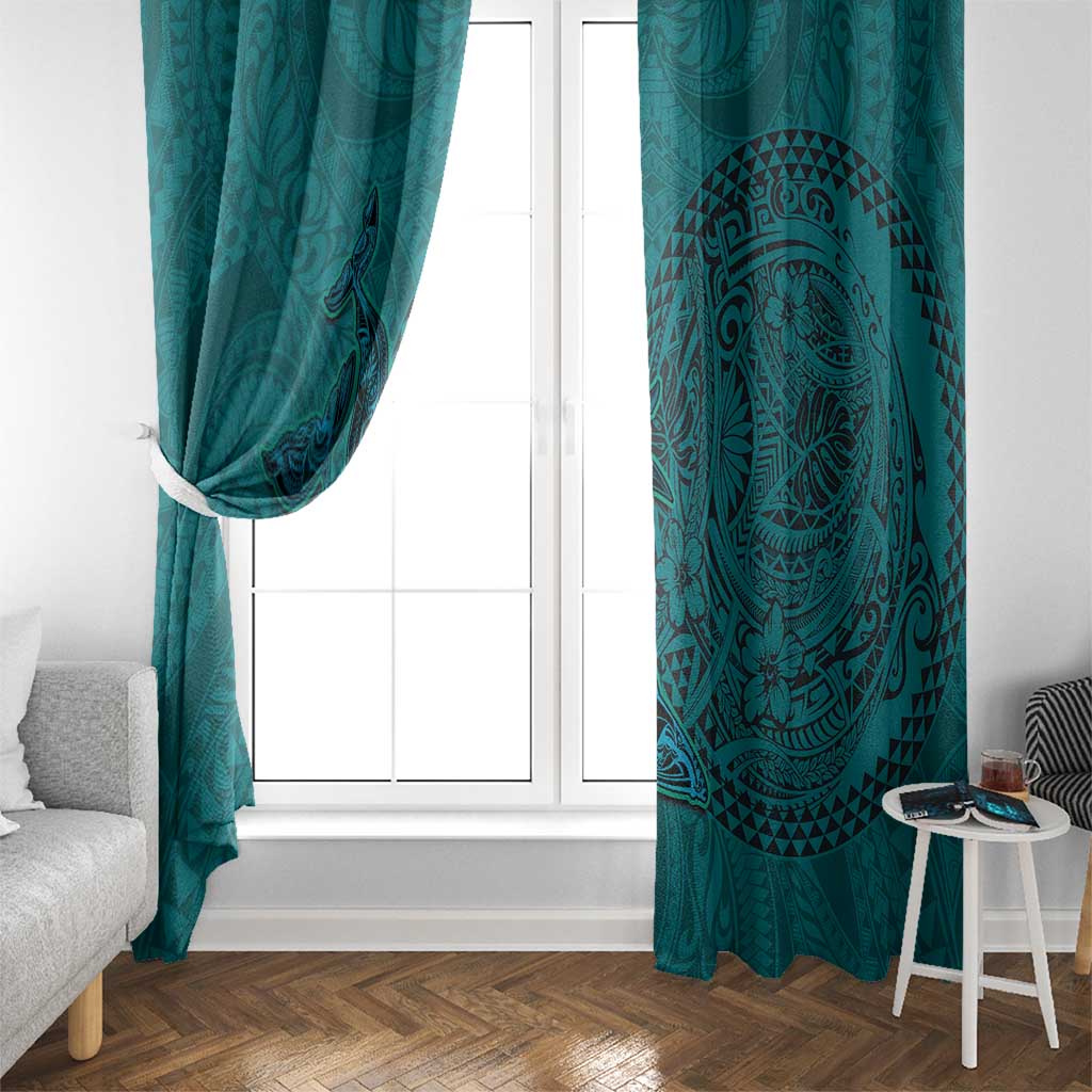 Hawaiian Whales Polynesian Art Motifs Window Curtain Turquoise Color - Polynesian Pride